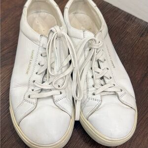 Saint Laurent Off-White Leather Low-Top Sneakers with Gold Logo